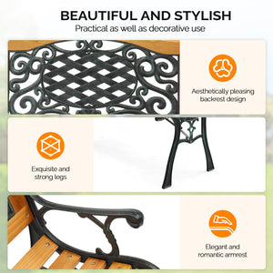Classic Cast Iron & Teak Outdoor Bench – 3-Seater, 470 lbs