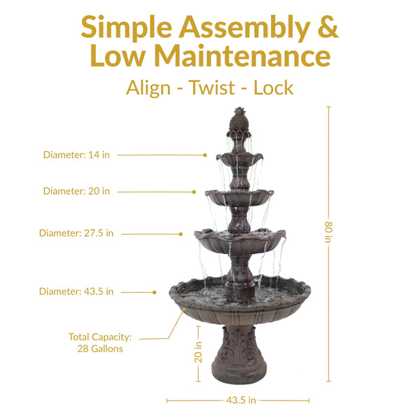 4-Tier Outdoor Water Fountain with Electric Pump