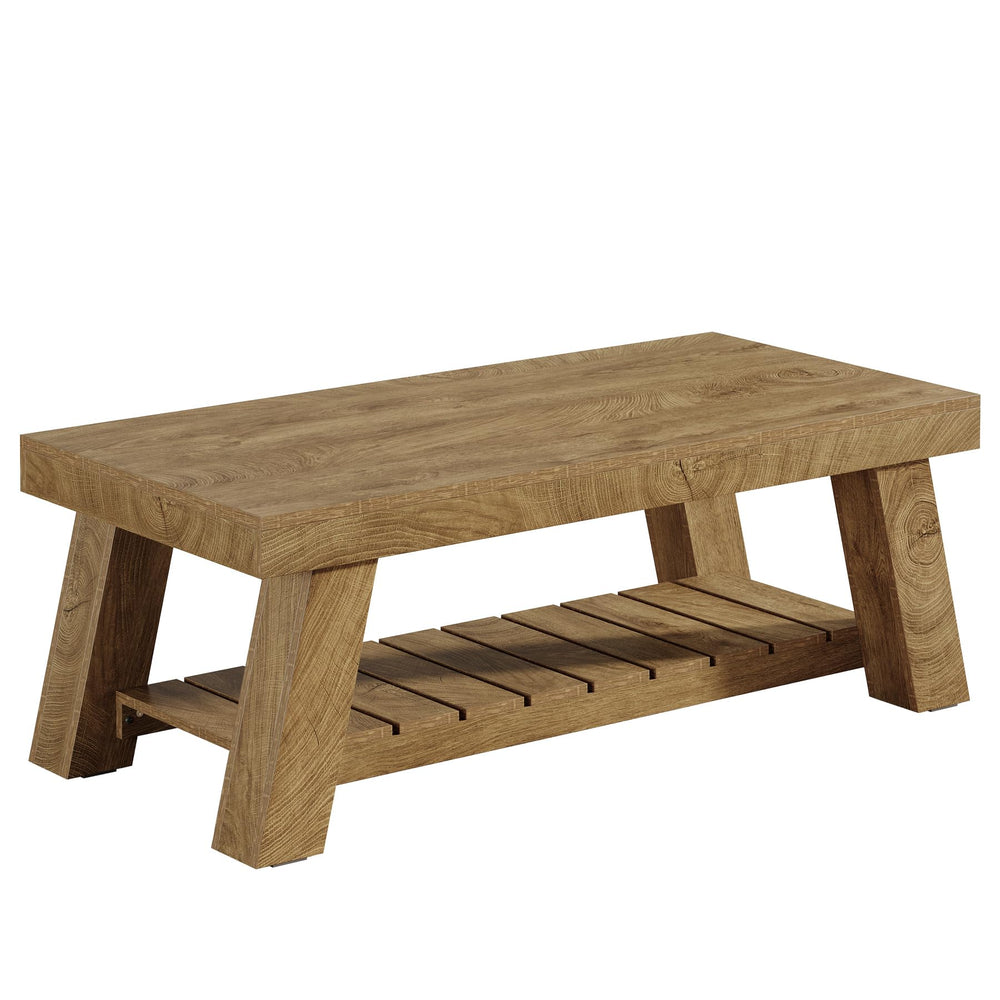 2-Tier Farmhouse Coffee Table with Storage Shelf