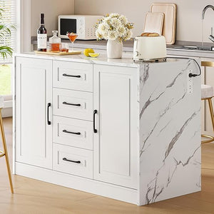 Kitchen Island with Storage Cabinets, Drawers & Power Outlet