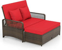 Patio Rattan Daybed Loveseat Set with Storage Ottoman & Cushions