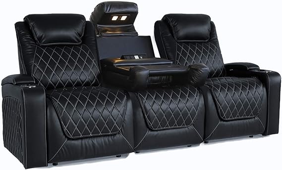 Power Recliner Home Theater Sofa – Row of 3, Black