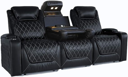 Power Recliner Home Theater Sofa – Row of 3, Black