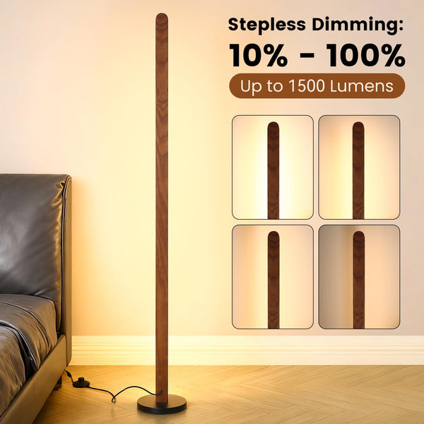 Solid Wood Dimmable LED Floor Lamp with Remote & Foot Switch