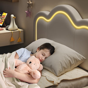 Twin Upholstered LED Bed Frame with Bear Headboard & Storage Drawer