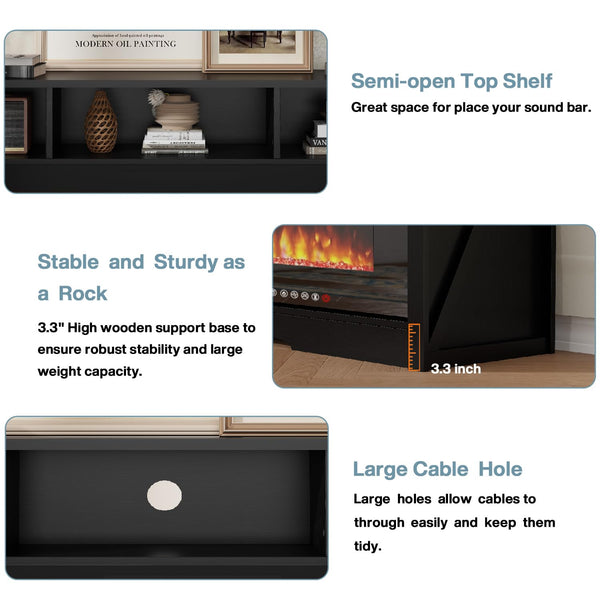 65" Fireplace TV Stand with 60" Crystal Electric Fireplace Insert
