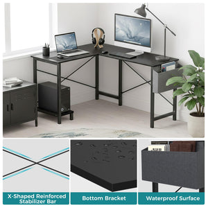 L-Shaped Corner Desk 50 Inch with Side Bag and Reversible CPU Shelf