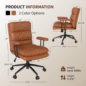 Mid-Century Modern Leather Swivel Office Chair