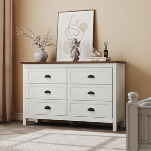 6-Drawer White Dresser with Black Handles