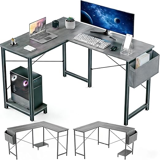 L-Shaped Desk 50 Inch – Reversible Corner Computer Desk with CPU Stand & Storage Bag