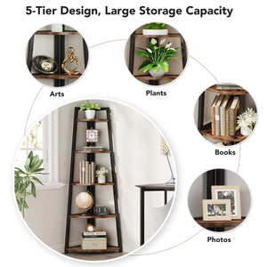 5-Tier Corner Shelf, 70-Inch Tall Industrial Bookcase & Plant Stand
