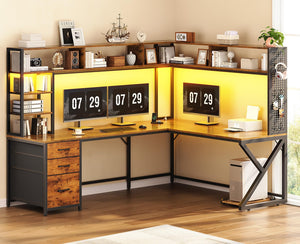 L-Shaped Desk with Hutch, Drawers & Power Outlet
