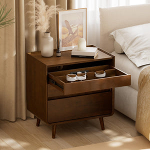 Walnut Nightstand with Charging Station & Drawers