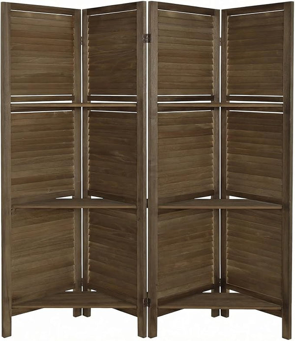4-Panel Folding Room Divider with Shelves