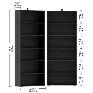 6-Tier Bookcase Set of 2, 70" Tall Floor Standing Bookshelf