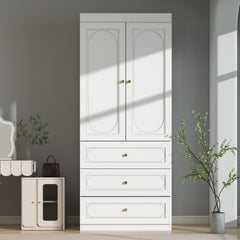 Fluted Door Wardrobe with Drawers & Hanging Rod