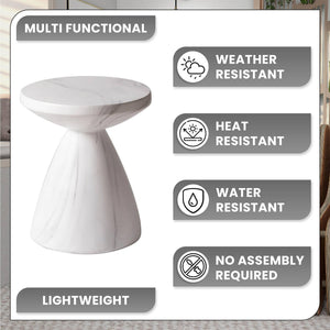 Round Fiberstone Side Table with Hourglass Pedestal Base – Indoor & Outdoor Accent Table