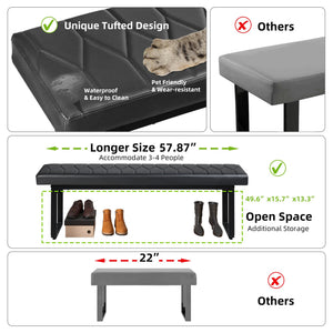 Padded Dining Bench Set of 2 – Faux Leather Upholstered Long Bench