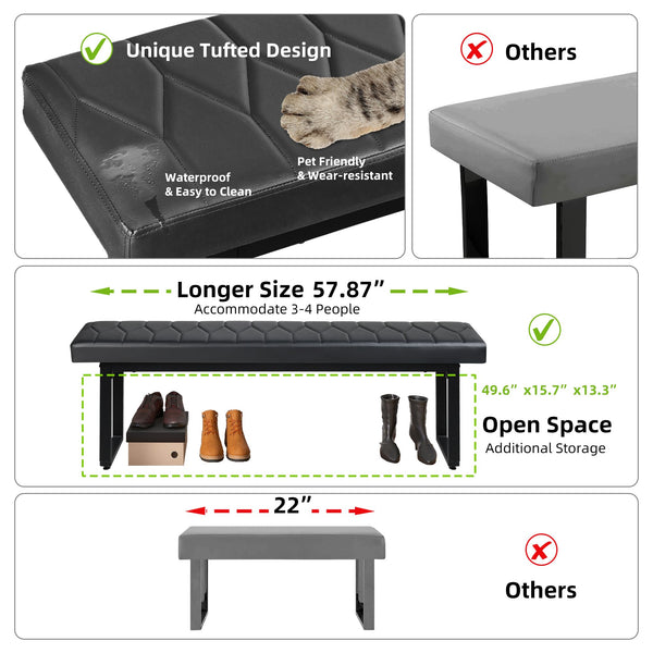 Padded Dining Bench Set of 2 – Faux Leather Upholstered Long Bench