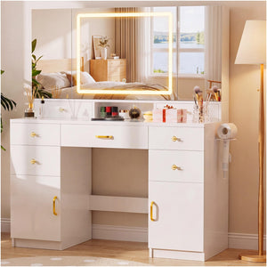 Vanity Desk with Mirror & Lights