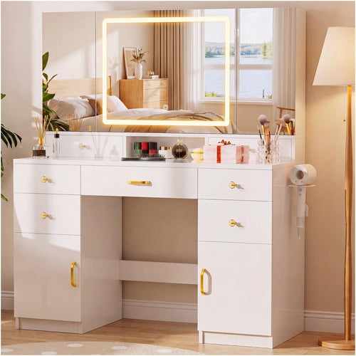 Vanity Desk with Mirror & Lights