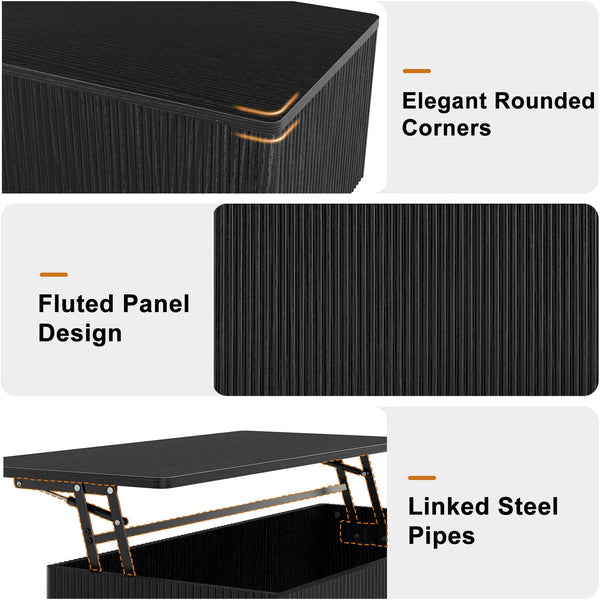 Fluted Lift-Top Coffee Table with Hidden Storage