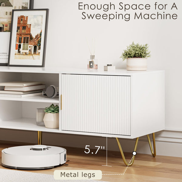 TV Stand for 55-65 Inch TV with Storage Cabinets and Gold Accents