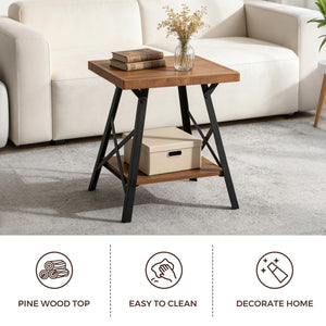 2-Tier Solid Wood End Table with Storage Shelf