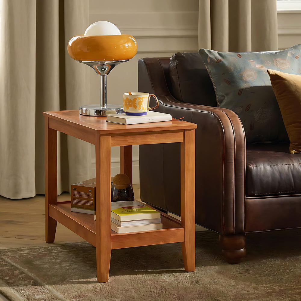 Solid Wood 2-Tier End Table with Storage Shelf