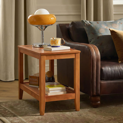 Solid Wood 2-Tier End Table with Storage Shelf