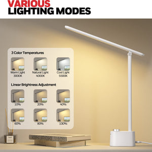 Foldable LED Desk Lamp with USB-A & USB-C Charging Ports
