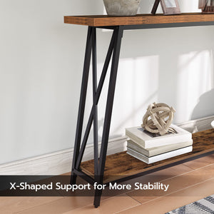 63-Inch Industrial Console Table with X-Shaped Metal Frame