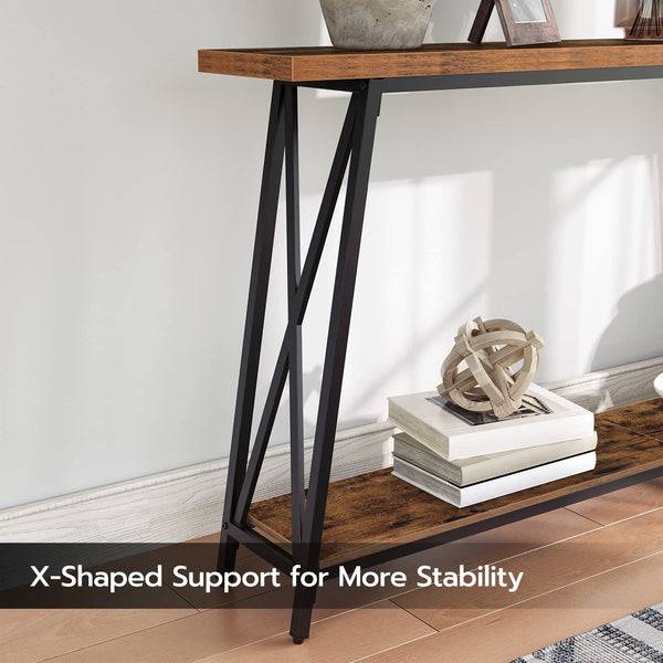63-Inch Industrial Console Table with X-Shaped Metal Frame