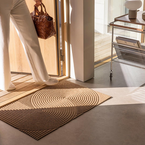 Beige Indoor Outdoor Door Mat 24x35 – Recycled Plastic & Rubber Entryway Rug
