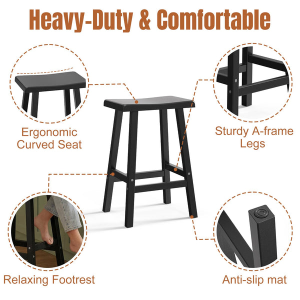 Outdoor Bar Stools Set of 2 – All-Weather Resin Saddle Stool with Footrest