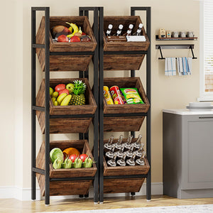 3-Tier Freestanding Wooden Wine Rack with Metal Frame
