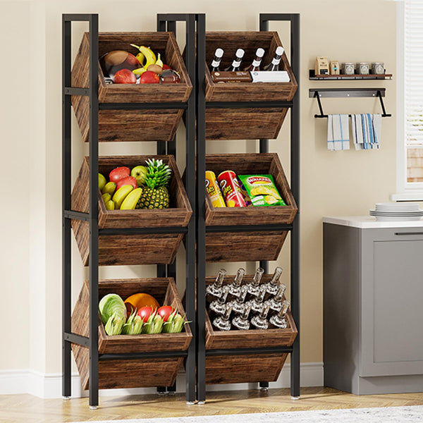 3-Tier Freestanding Wooden Wine Rack with Metal Frame
