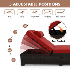 Outdoor PE Wicker Chaise Lounge Set of 2 – Adjustable Reclining Patio Lounger Chairs