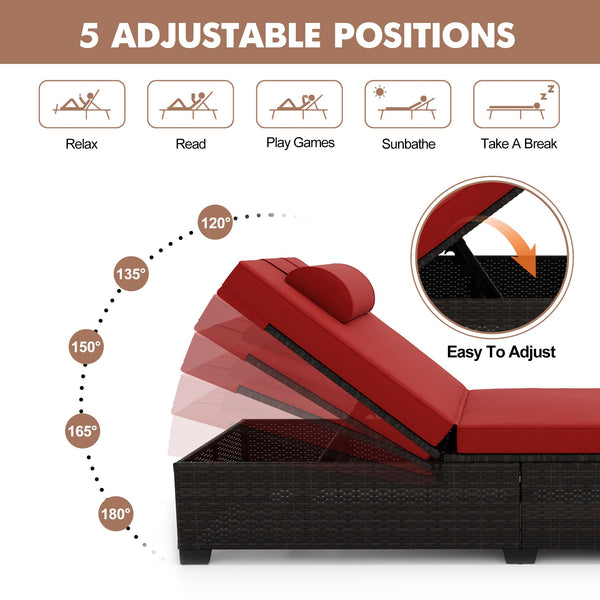 Outdoor PE Wicker Chaise Lounge Set of 2 – Adjustable Reclining Patio Lounger Chairs