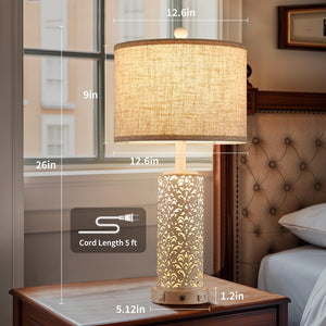 Farmhouse Touch Table Lamp with Nightlight, USB Ports & AC Outlet