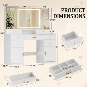 Vanity Desk with Mirror & Lights