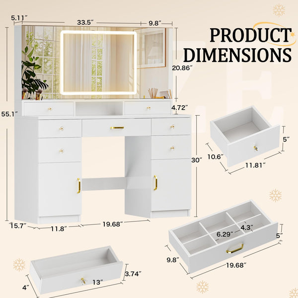 Vanity Desk with Mirror & Lights