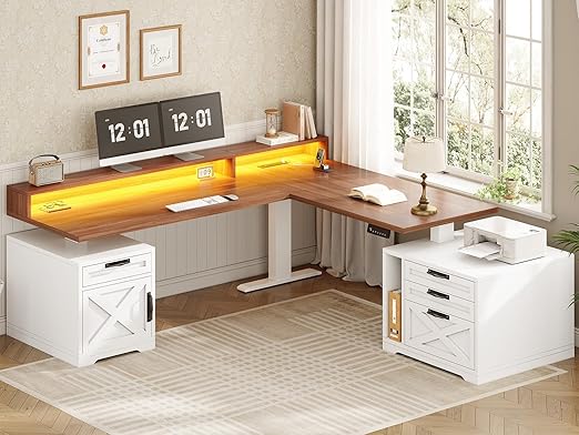 L-Shaped Electric Standing Desk with Drawers & Storage