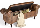 Upholstered Storage Ottoman Bench with Rolled Arms & Nailhead Trim