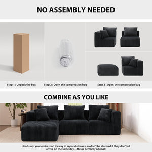 L-Shaped Modular Sectional Sofa with Ottoman – Deep Seat Cloud Couch, No Assembly, 4-Seat
