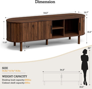 Mid-Century TV Stand with Sliding Doors & Storage Cabinets