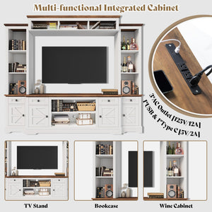 98" Farmhouse Wall Unit Entertainment Center with Barn Doors & Power Outlets