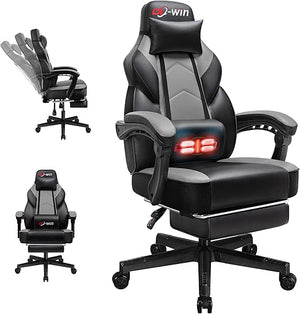 Big & Tall Gaming Chair with Footrest, Massage Lumbar Support & 360° Swivel