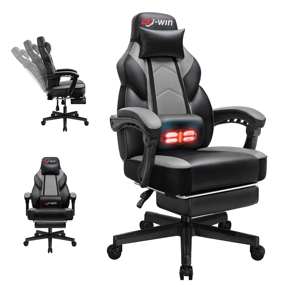 Big & Tall Gaming Chair with Footrest, Massage Lumbar Support & 360° Swivel