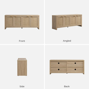 Boho TV Stand with 4 Rattan Cabinets – Farmhouse Entertainment Center, Fits TVs up to 65 Inch